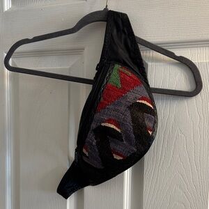 Joan & David Black Sling Bag with Multicolor Woven Panel